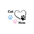 Cat Mom. Pink and blue paw print with hearts. Happy Mother`s Day Royalty Free Stock Photo