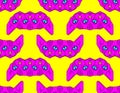 Cat Monster pattern seamless. Pet alien background. Home animal Multi-eyed texture Royalty Free Stock Photo