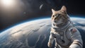 cat on the moon _A cat astronaut and the Earth in outer space. The image shows a dynamic view Royalty Free Stock Photo