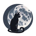 The cat and the moon. Mystical mysterious illustration, mysticism. Vector