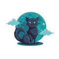 cat moon night sky vector illustration Royalty Free Stock Photo