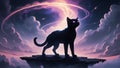 Cat on the moon, silhouette against the sunset sky Royalty Free Stock Photo