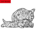 Cat mother and her funny kitten - coloring book for adults - cat book, hand drawn vector illustration with patterns