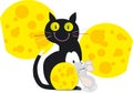 Cat mouse cheese moon two one yellow black grey Royalty Free Stock Photo