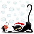 Cat and Mouse Christmas Fun Cartoon Characters Royalty Free Stock Photo