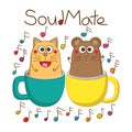 Cat mouse cup music note soulmate tshirt Royalty Free Stock Photo