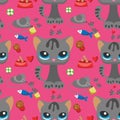 Cat and mouse cute kitty pet cartoon cute animal cattish character seamless pattern background catlike illustration