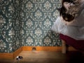 Cat and mouse in a luxury old-fashioned room Royalty Free Stock Photo