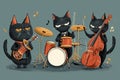 Cat Musicians in a Jazz Band, group of cats playing musical instruments in a jazz band Generative AI