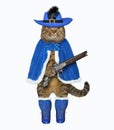 Cat musketeer holds a pistol