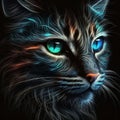 cat muzzle with neon eyes pet illustration picture.