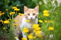 cat near marigold plants as pest deterrent