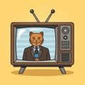 Cat news presenter in tv pop art raster hand drawn