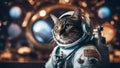 cat in the night astronaut in space on background of the globe. Royalty Free Stock Photo