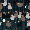 Cat night morning seamless pattern