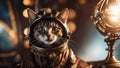 cat in the night a steampunk, Cat astronaut in space on background of the globe. Royalty Free Stock Photo