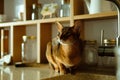 Cat of obsidian breed in the kitchen Royalty Free Stock Photo