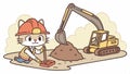 Cat operating excavator digging soil at construction site vector design Generative AI Royalty Free Stock Photo