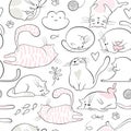 Cat Outline Seamless Vector Pattern Royalty Free Stock Photo