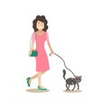 Cat owner female with her pet vector flat illustration
