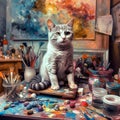 Cat in painters room GenerativeAI