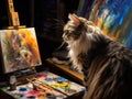 Cat Painting, Painter Cat Portrait, Artistic Workshop, Professional Kitty Painter Works at Home