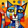 Colorful Cubist Cat: A Picasso-inspired Abstract Artwork