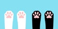 Cat paw foot print leg set. Kitten footprint icon. Cute cartoon character body part silhouette. Baby pet collection. Love. White