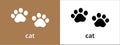 Cat paw print trail icon. Cute cats foot print track icons vector set. Black and white. Isolated vector illustration. Paw