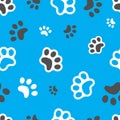 Cat paw seamless background. Animal paws print.