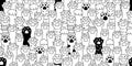 Cat paw seamless pattern cat breed isolated kitten dog paw hand vector wallpaper background doodle illustration