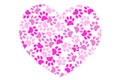 Cat paws to hart love background. Animal paws, dog paws and cat paws make sweet hart wallpaper.