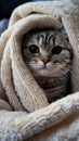 Cat Peeking From Under Blanket, Curious Feline Spotted in Cozy Hideaway