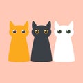 Three cute cartoon cats with big eyes isolated on a light pink background. Royalty Free Stock Photo