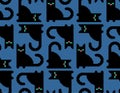 Cat pixel art pattern seamless. Pet 8 bit background. pixelated vector texture