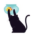 Cat play with fish in aquarium flat icon