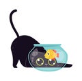 Cat play with fish in aquarium flat icon