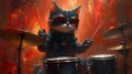 Cat playing drums rock style illustration Royalty Free Stock Photo