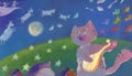 cat playing a fiddle on a moonlit fantasy night