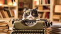 cat playing on old typewriter Royalty Free Stock Photo