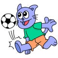 Cat playing soccer sport doodle kawaii. doodle icon image