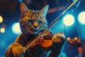 A Cat Is Playing A Violin In Front Of A Microphone