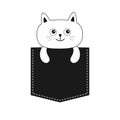 Cat in the pocket. Cute cartoon kitten contour character. Dash line. Pet animal collection. White and black color. T-shirt Royalty Free Stock Photo