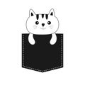 Cat in the pocket. Cute cartoon kitten contour kitty character. Dash line. Pet animal collection. White and black color. T-shirt Royalty Free Stock Photo