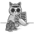 Cat poker player sketch vector illustration