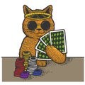 Cat poker player sketch vector illustration