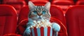 cat with pop corn at theatre, AI generated Royalty Free Stock Photo