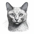 Realistic Black And White Cat Head Drawing - Detailed Character Illustration