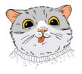 Cat portrait drawing. Funny vector illustration