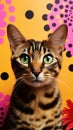 cat portrait, funky patterned background